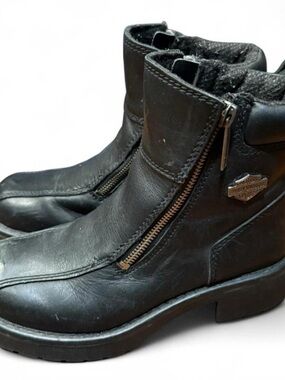 Y2K Harley Davidson Black Leather Side Zip Biker Boots